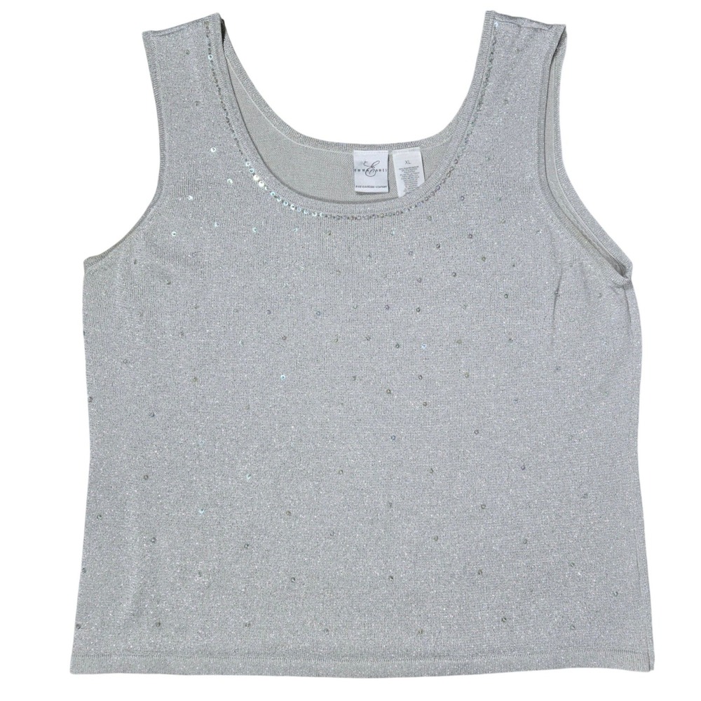 Emma James Silver Metallic‎ Silk Blend Sequin Tank Top XL EJMU0483